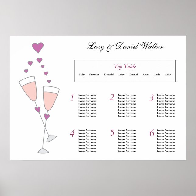 Champagne Toast Wedding Seating Table Plan Poster (Front)