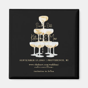 Champagne Tower Black & Gold Wedding Save the Date Magnet