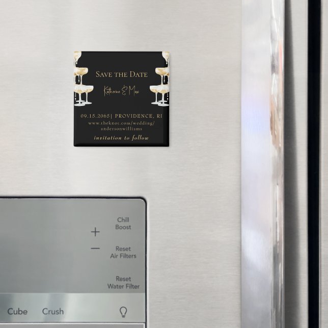 Champagne Tower Black Wedding Save the Date Magnet (In Situ (Fridge))