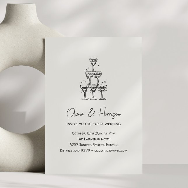 Champagne Tower Doodle Custom Name Wedding Invitation (Creator Uploaded)