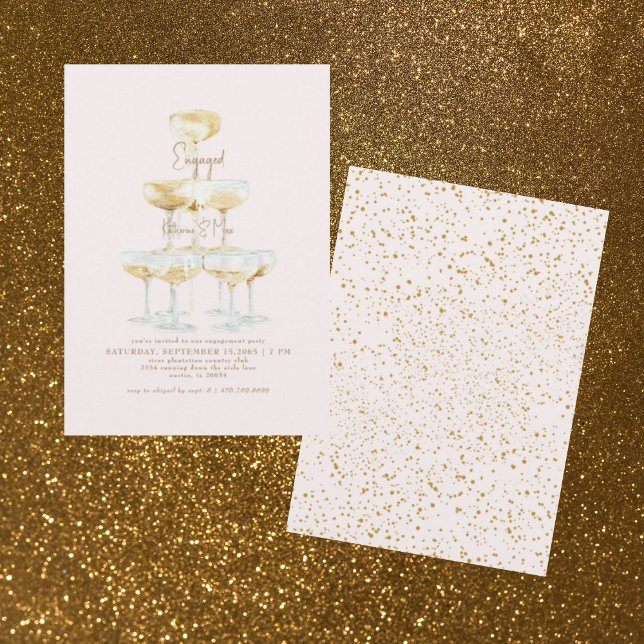 Champagne Tower Gold Text Blush Engagement Party  Invitation (Creator Uploaded)