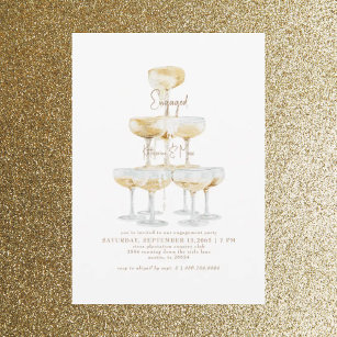 Champagne Tower Gold Text Engagement Party Invitation