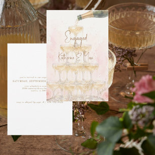 Champagne Tower Gold Text Pink Engagement Party Invitation