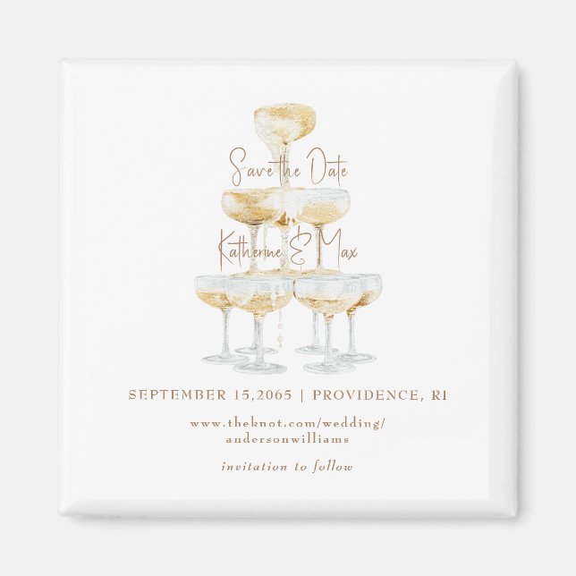 Champagne Tower Gold Text Wedding Save the Date Magnet (Front)