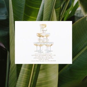 Champagne Tower Gold Text White Engagement Party  Postcard