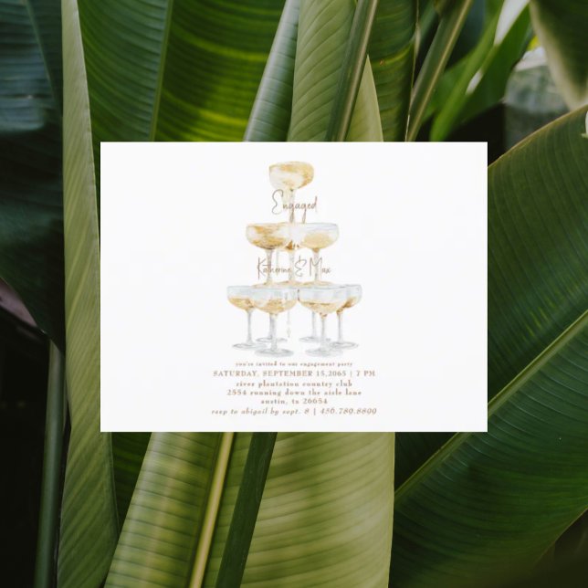 Champagne Tower Gold Text White Engagement Party  Postcard (Creator Uploaded)