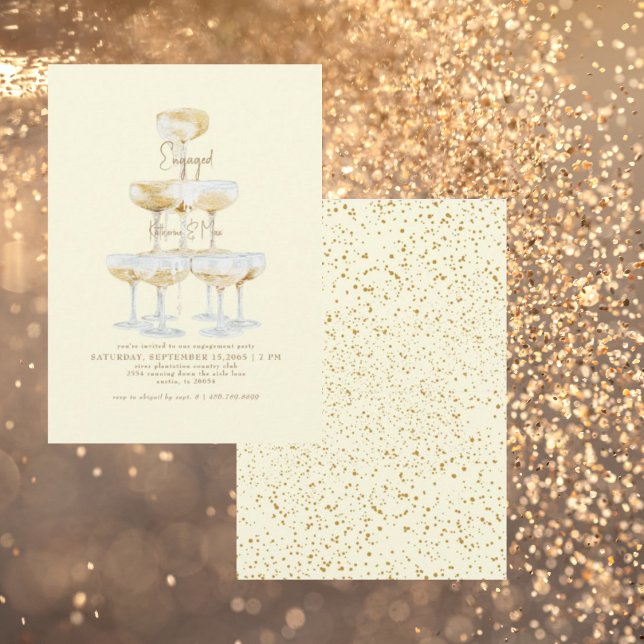 Champagne Tower Gold Text Yellow Engagement Party  Invitation (Creator Uploaded)