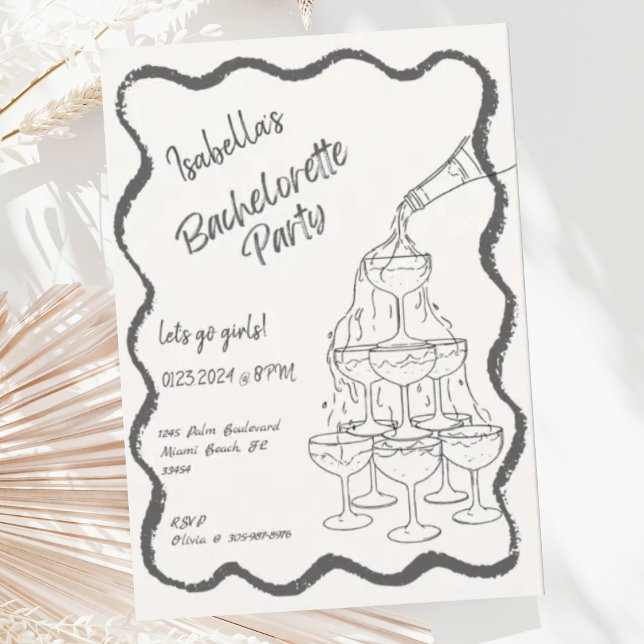 Champagne Tower Hand Drawn Bachelorette Party  Invitation (Creator Uploaded)