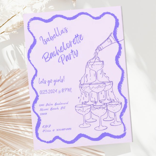 Champagne Tower Hand Drawn Bachelorette Party Invitation (Creator Uploaded)