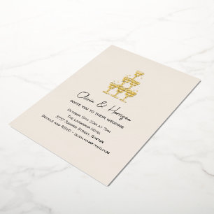 Champagne Tower Hand Drawn Bow Wedding Gold