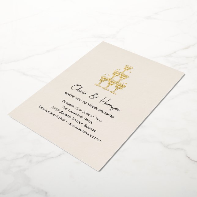Champagne Tower Hand Drawn Bow Wedding Gold (Rotated)