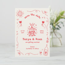 Champagne Tower Hand Drawn Fun Disco Wedding
