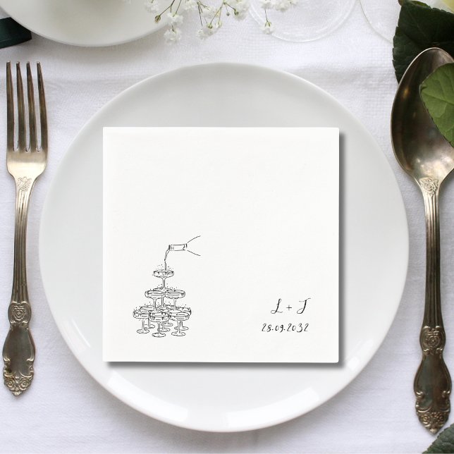 Champagne Tower Monogram Custom Wedding Cocktail Napkin (Creator Uploaded)