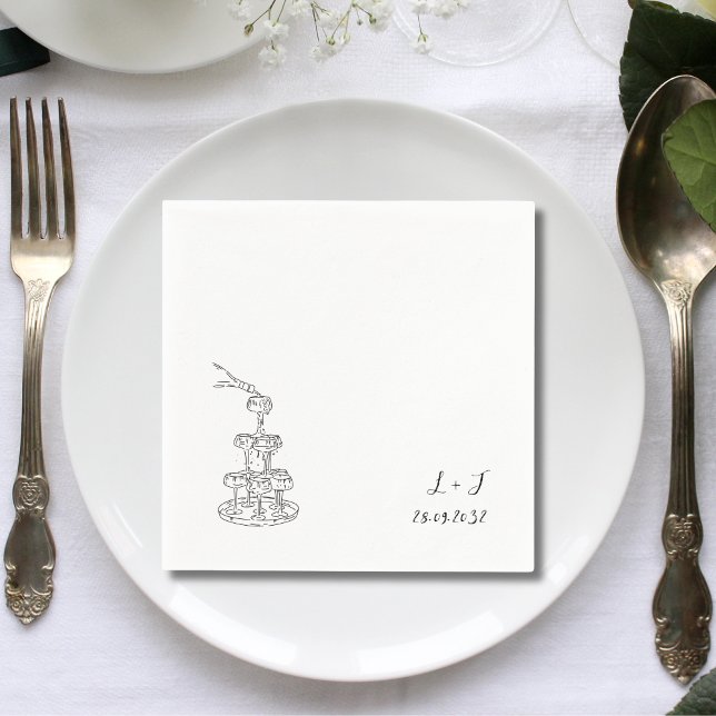 Champagne Tower Monogram Elegant Wedding Cocktail Napkin (Creator Uploaded)