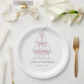Champagne Tower Pink Bow Bridal Shower Welcome Paper Plate
