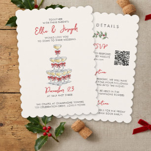 Champagne Tower QR Code RSVP All-In-One Wedding Invitation