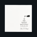 Champagne Tower Sketch Custom Name Wedding Napkin<br><div class="desc">Set a celebratory tone with these minimalist wedding napkins featuring a hand-drawn champagne tower and flowing bottle illustration. Perfect for cocktail hour, welcome parties, or reception toasts, this modern black and white design can be customised with names or event details. A chic and festive touch for couples who love clean,...</div>