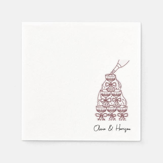 Champagne Tower Sketch Custom Name Wedding Napkins (Front)