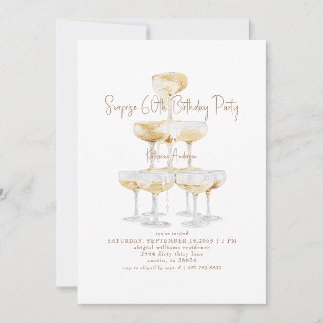 Champagne Tower Surprise 60th Birthday Party Invitation (Front)