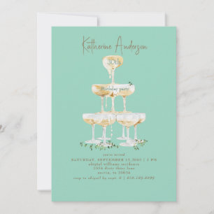 Champagne Tower Turquoise 30th Birthday Party  Invitation