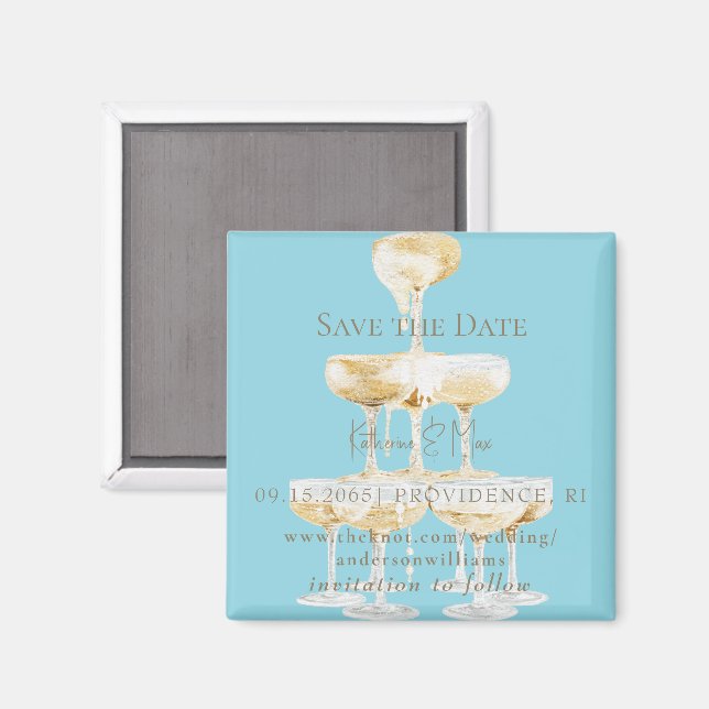Champagne Tower Turquoise Wedding Save the Date Magnet (Front/Back)