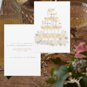 Champagne Tower White Hydrangeas Engagement Party  Invitation