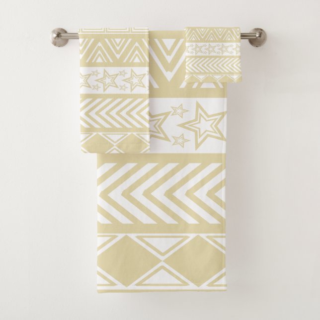 Champagne Tribal Design Bath Towel Set (Insitu)