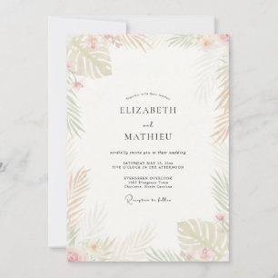 Champagne Tropical Palm Eucalyptus Wedding Invitation
