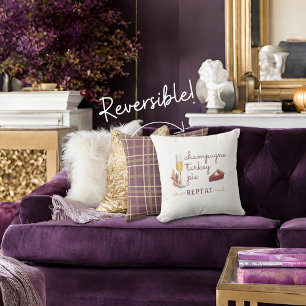 Champagne turkey pie repeat thanksgiving plaid cushion