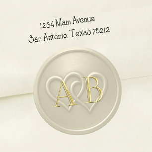 Champagne Two Hearts Intertwined Monogram Wedding Classic Round Sticker