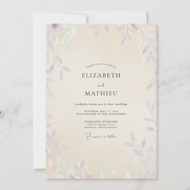 Champagne Violet Foliage Eucalyptus Wedding Invitation (Front)