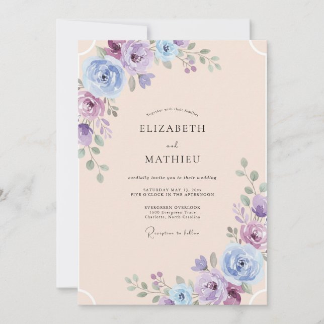 Champagne Violet Peony Wedding Invitation (Front)