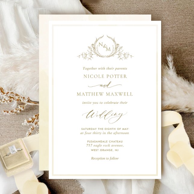 Champagne Watercolor Elegant Monogram Wedding Invi Invitation (Creator Uploaded)