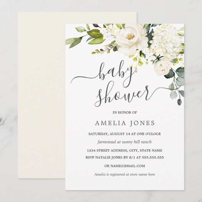 Champagne Watercolor Floral Baby Shower Invitation (Front/Back)