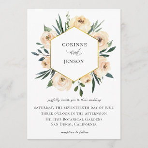 Champagne Watercolor Floral Geometric Wedding Invitation