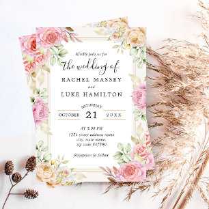 Champagne Watercolor Floral Wedding Style Invitation