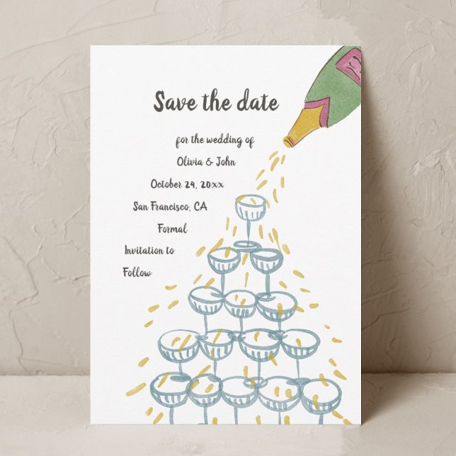 Champagne Watercolor Whimsical Save the Date Invitation (Creator Uploaded)