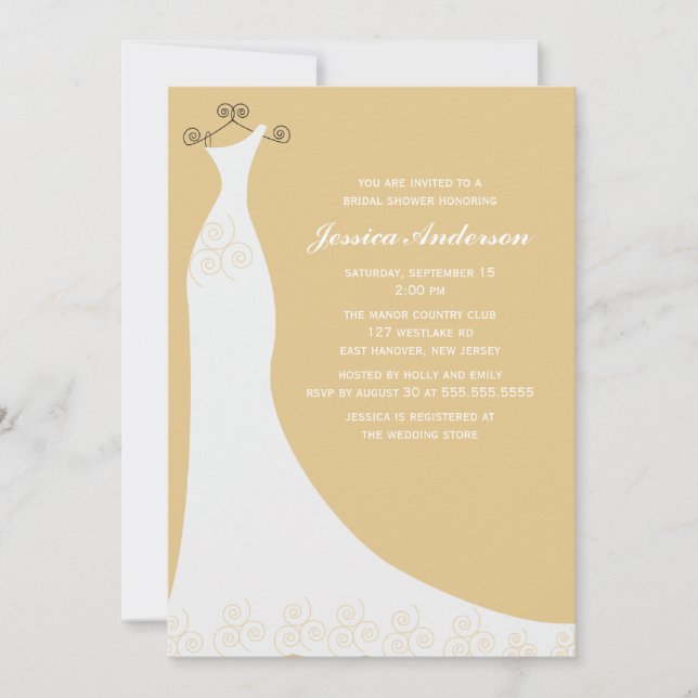 Champagne Wedding Gown Bridal Shower Invitation (Front)