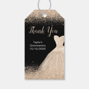 Champagne White Dress Faux Glitter Quinceanera Gift Tags