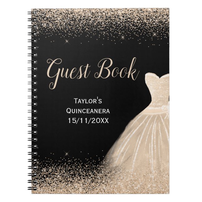 Champagne White Dress Faux Glitter Quinceanera Notebook (Front)