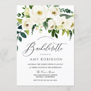 Champagne White Flowers Elegant Bachelorette Party Invitation