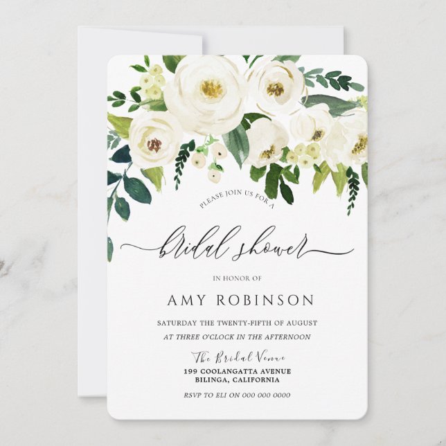 Champagne White Flowers Elegant Bridal Shower Invitation (Front)