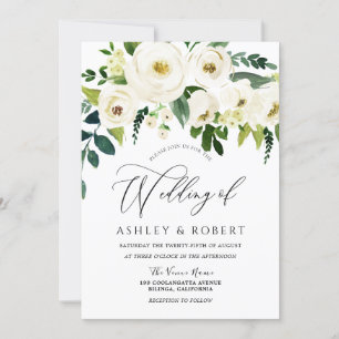 Champagne White Flowers Elegant Spring Wedding Invitation