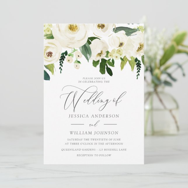 Champagne White Flowers Supremely Elegant Wedding Invitation (Standing Front)