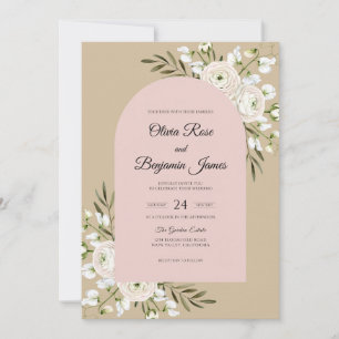 Champagne White Foliage Eucalyptus Wedding Invitation