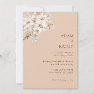 Champagne White Lily Floral Wedding Invitation