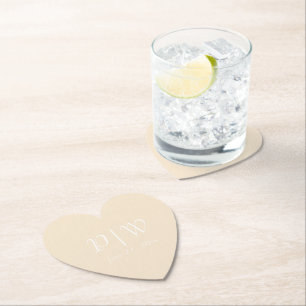Champagne White Stylised Initials Wedding Paper Coaster