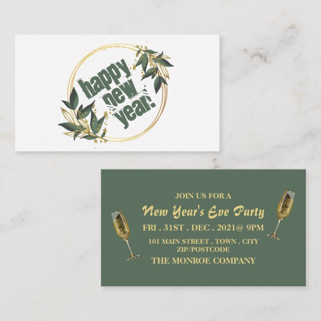 Champagne & Wreath, New Year's Eve Party Ticket Enclosure Card (Front/Back)