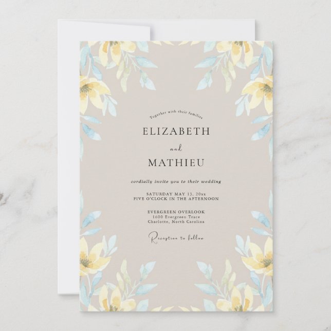 Champagne Yellow Lily Wedding Invitation (Front)