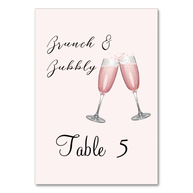 Champagnel Pink Bridal Shower Party Table Number (Front)